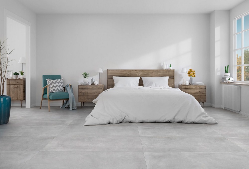 Bedroom in scandinavian style with tiles from Nordic collection by Abitare la Ceramica