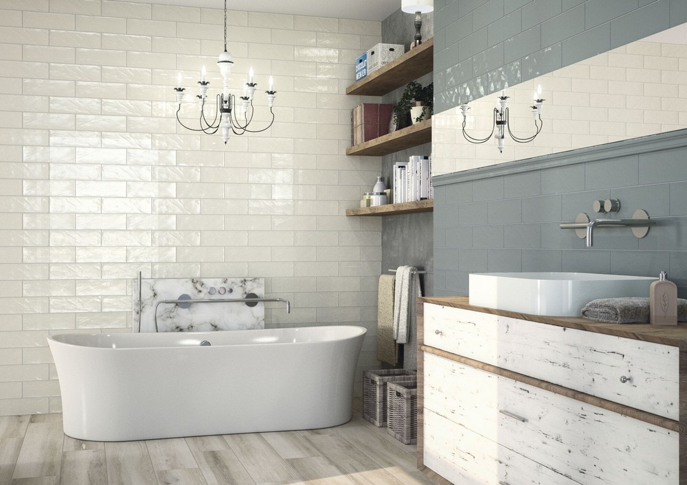 Bathroom design in scandinavian style. Tiles from Bulevar collection by Cifre Ceramica