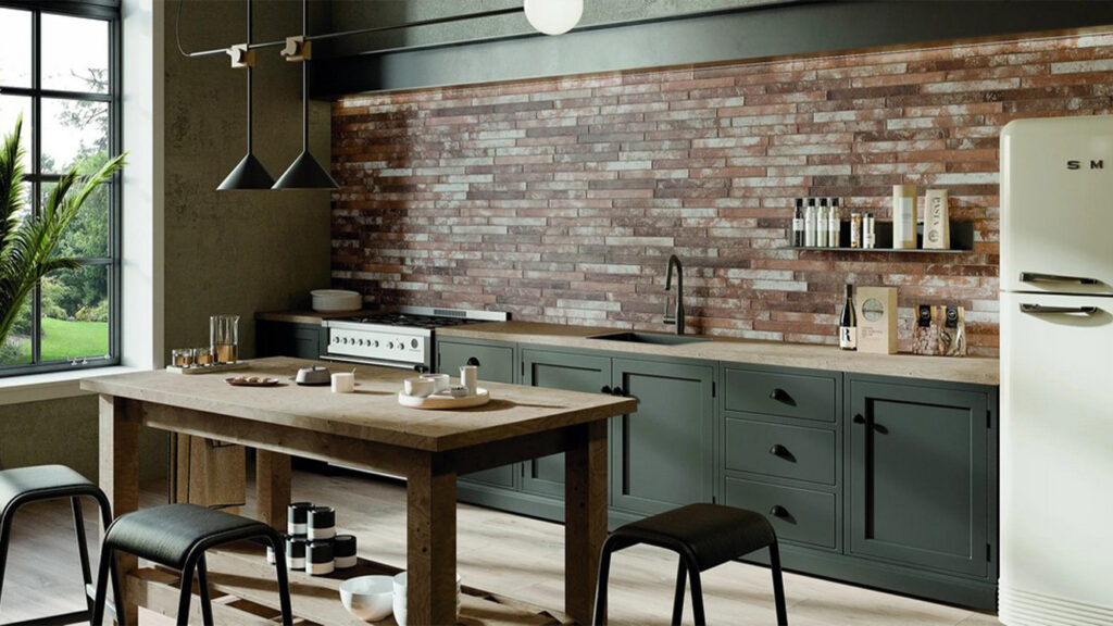 Industrial style kitchen with tiles from Harlem collection by Ceramica Rondine