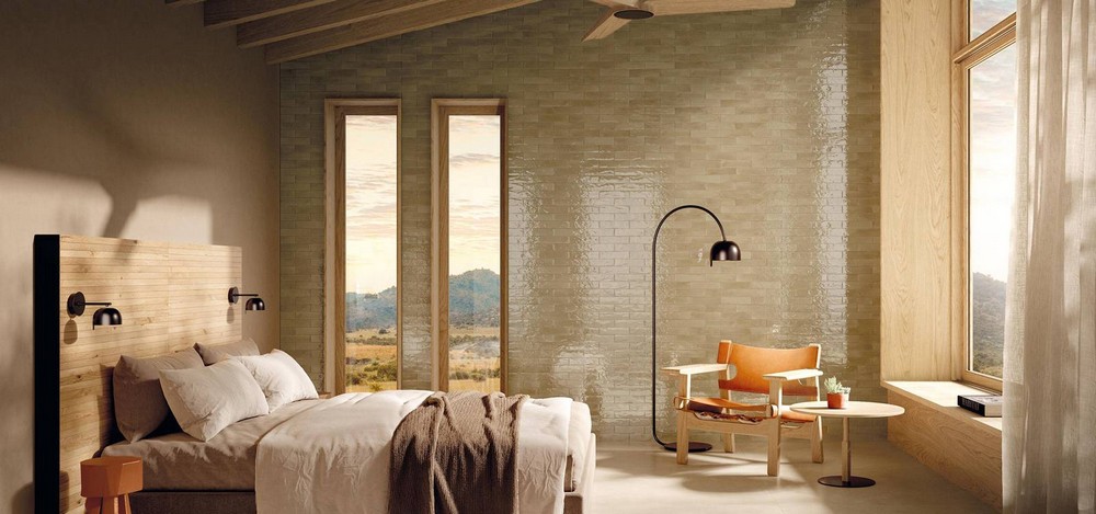 Industrial style bedroom with tiles from Glim collection by FAP Ceramiche