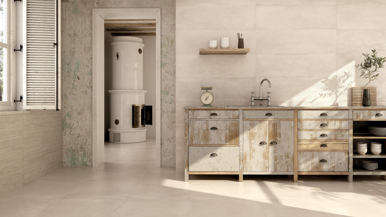 Shabby Chic Kitchen with tiles from Wabi Sabi collection by Grespania